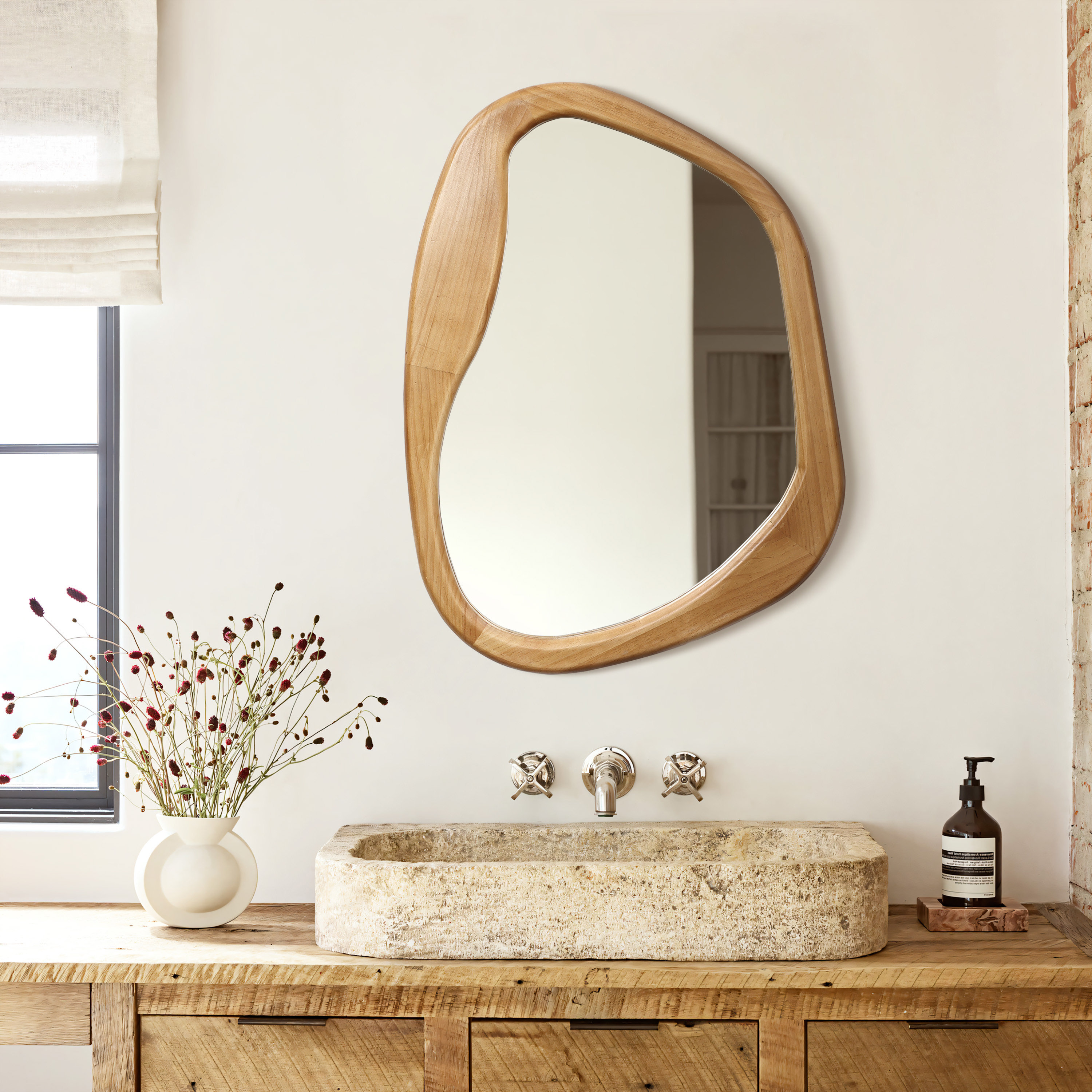 Wade Logan® Brittlynn Asymmetrical Pine Wood Wall Mirror & Reviews